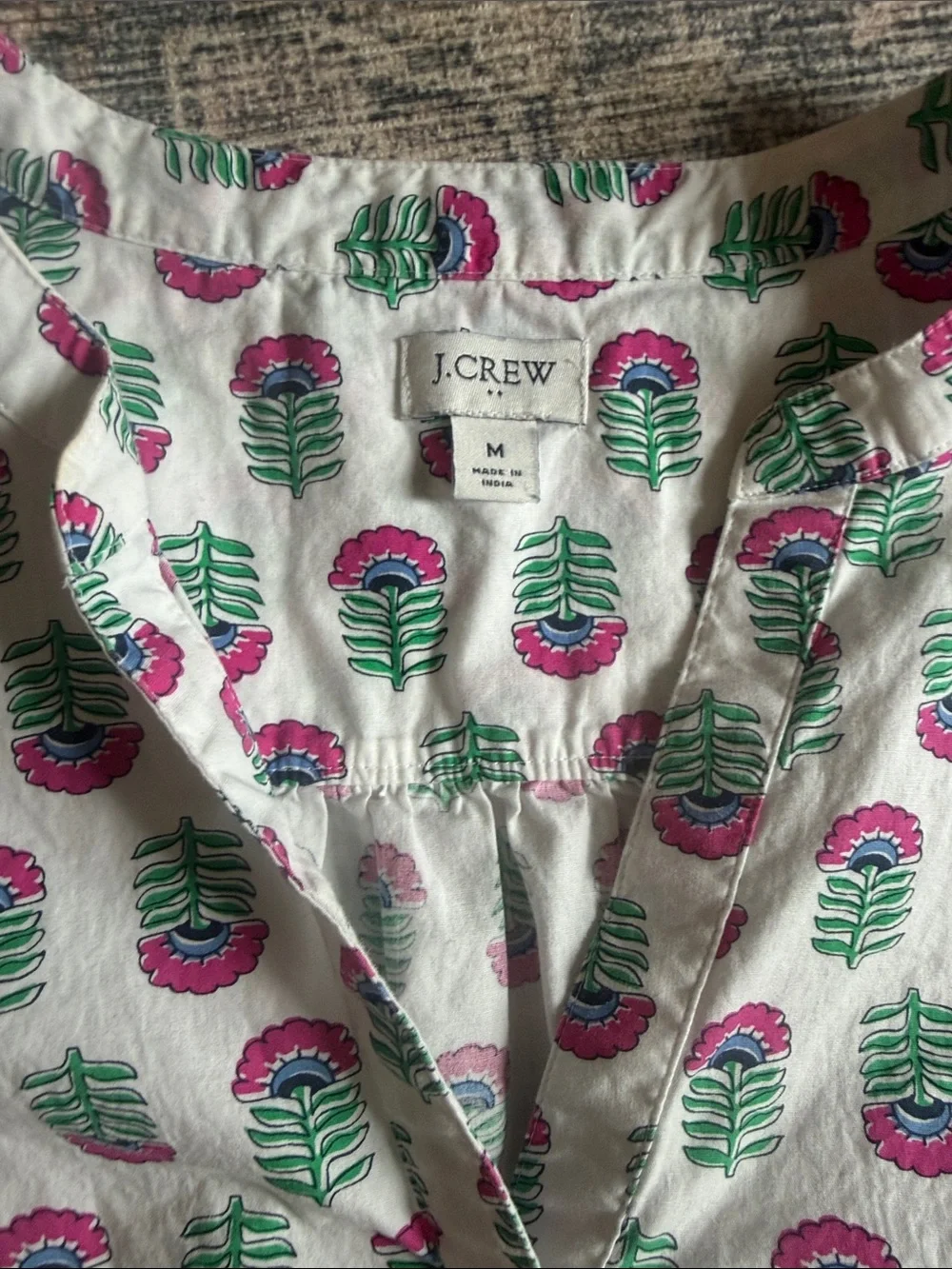 J. Crew Girls' White Short Sleeve Blouse with Pink & Green Floral Motif